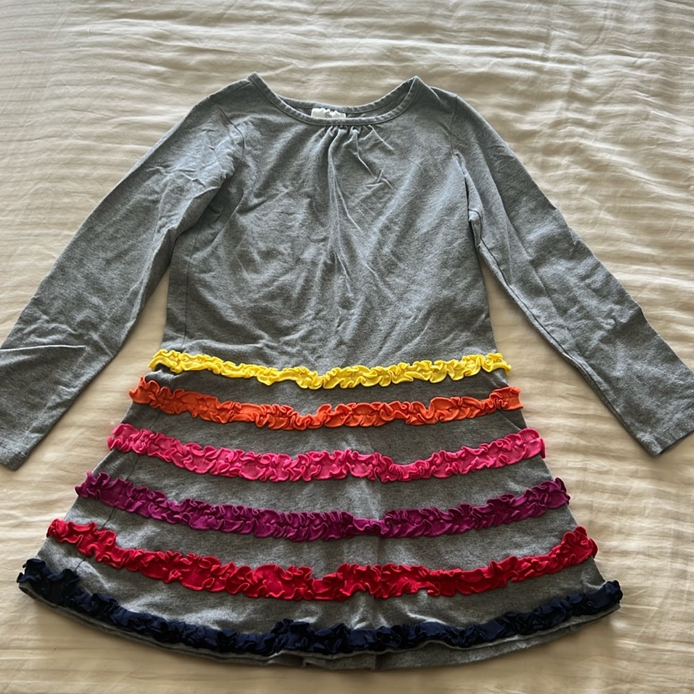 Hanna Andersson gray and rainbow dress size 130